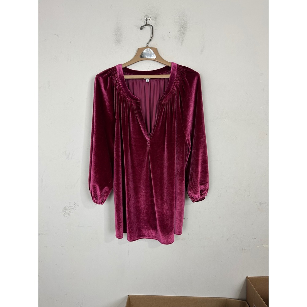 Crown & Ivy Womens 3X Velvet Tunic Top Magenta Pink V-Neck Long Sleeve Blouse